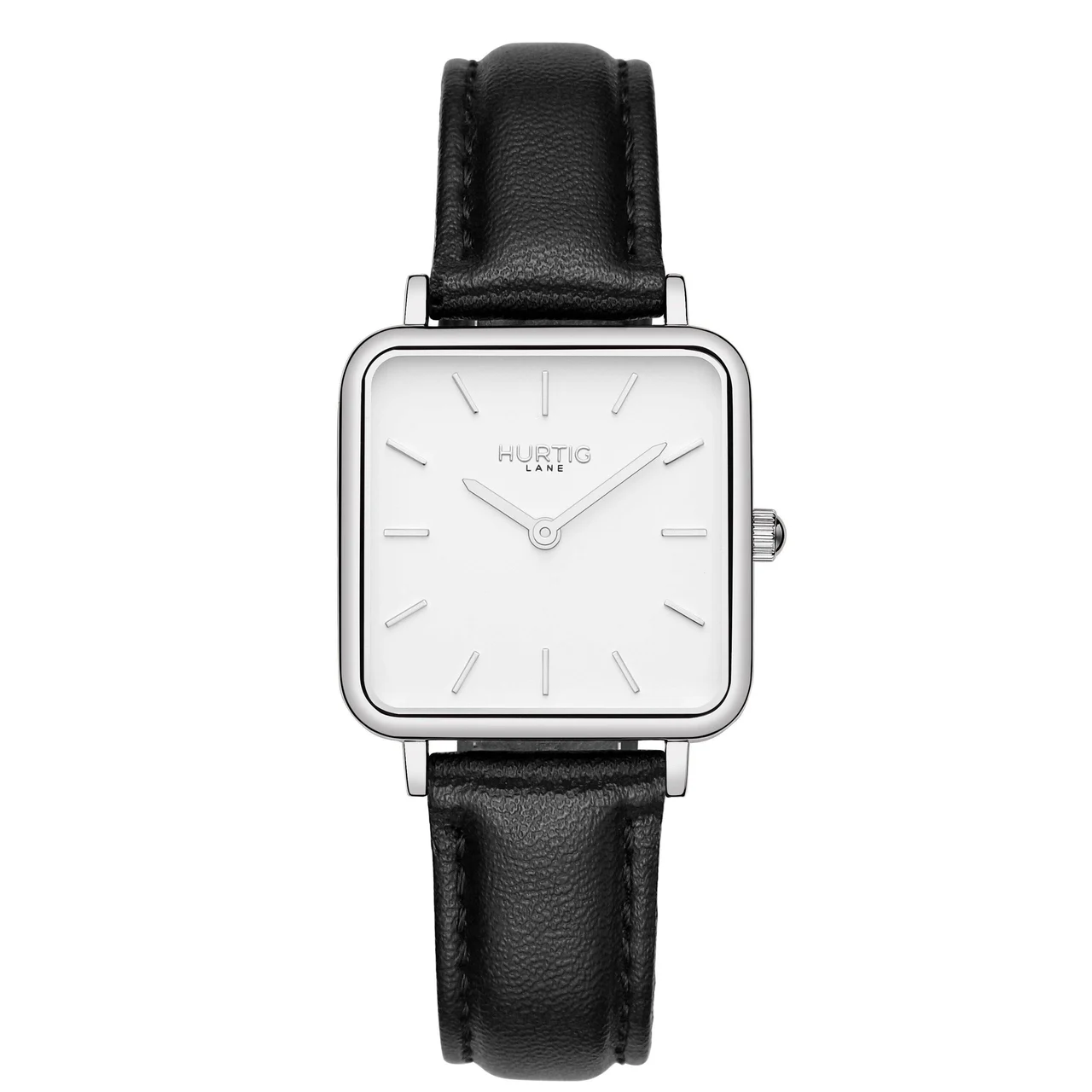 Hurtig Lane Vegan Watches Neliö Square CACTUS Leather Watch Silver, White & Black 29 mm kol saati