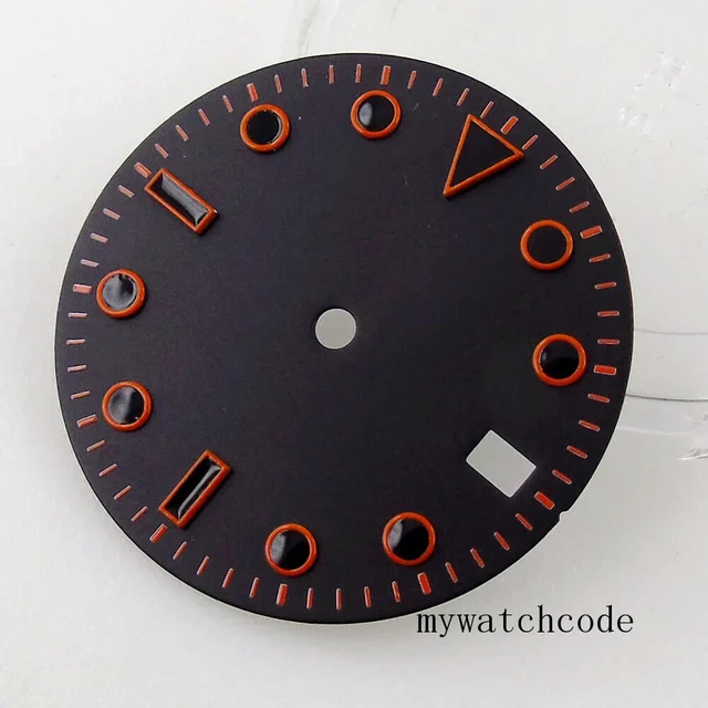 Tandorio Black Sterile Watch Dial with Date Window Orange Marks Fit NH35A NH36A MIYOTA 821