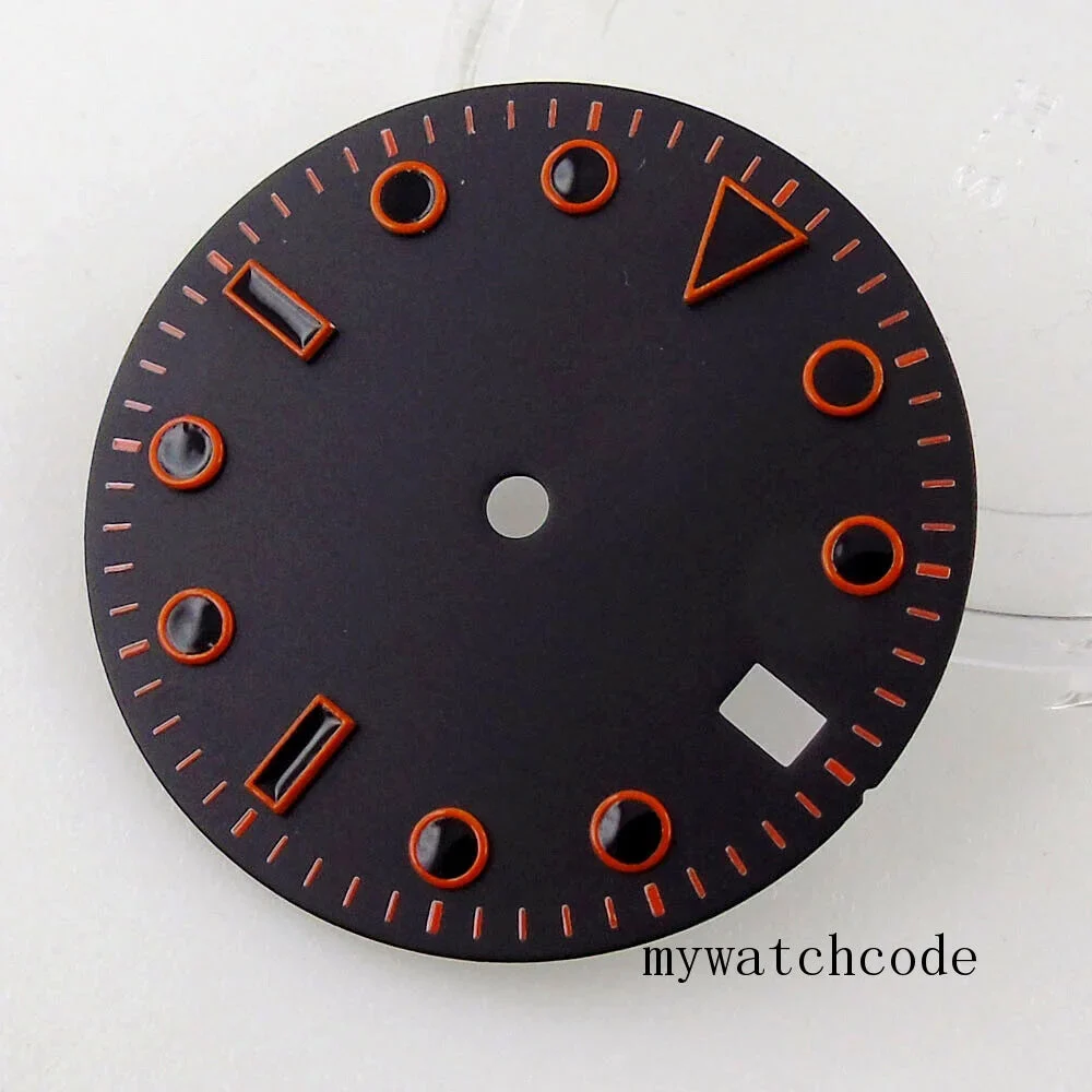 Tandorio Black Sterile Watch Dial with Date Window Orange Marks Fit NH35A NH36A MIYOTA 8215 821A ETA 2836 2824 Automatic Movement 14:193#Dial fit NH35 NH36 29 mm kol saati