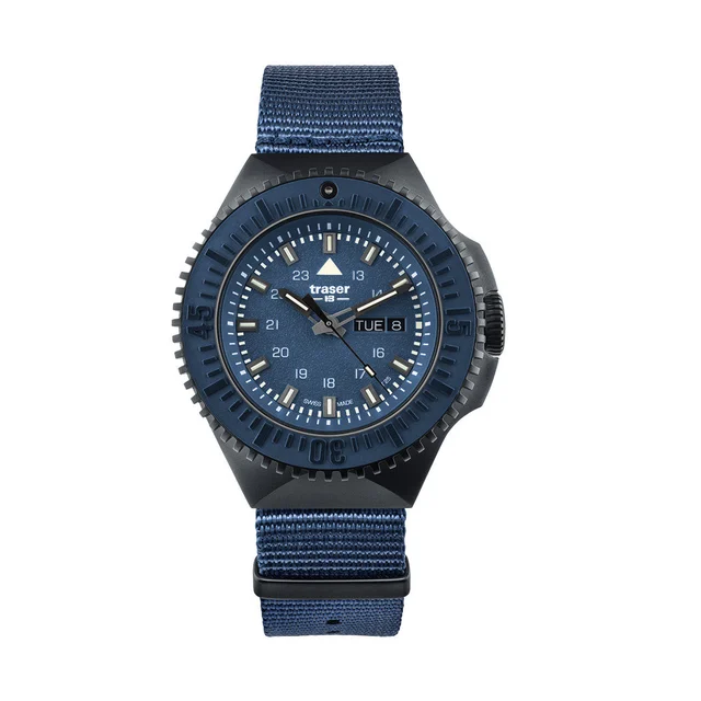 Traser Black Stealth Dive Watch with Blue Dial and Tritium #109856 kol saati