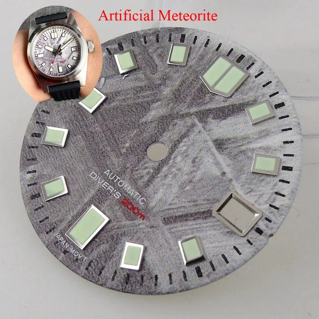 Tandorio Meteorite Pattern Watch Dial for N H35A N H36A Automatic Movement Green Luminous