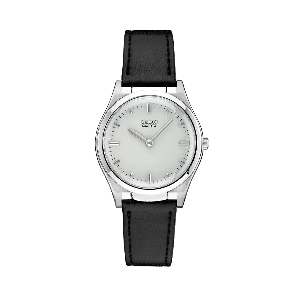 Seiko Essentials Quartz for Visually Impaired 36mm - Silver on Leather Strap S23159 36 mm kol saati