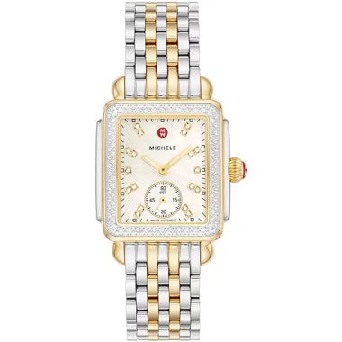 Michele Watches Michele Deco Mid Two-Tone 18K Gold Diamond Watch MWW06V000123 kol saati