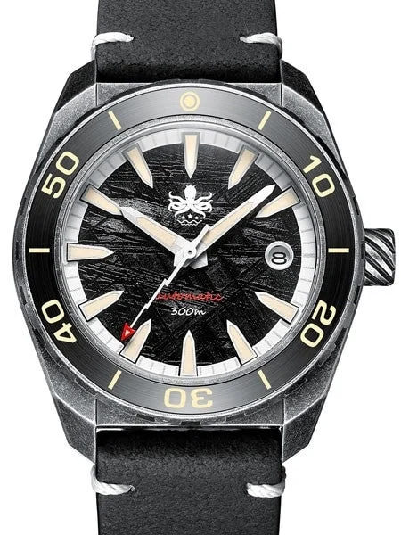 Phoibos Black Meteorite Dial Proteus 300-M Automatic Dive Watch with AR DD Sapphire Crysta