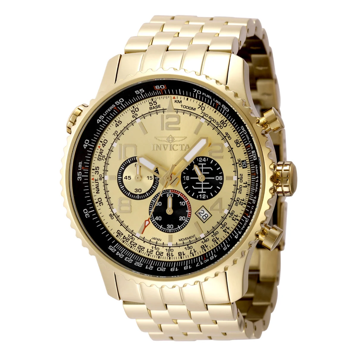 Invicta Aviator Vorticity Watch - 49.5mm, Gold (49081) 49.5 mm kol saati