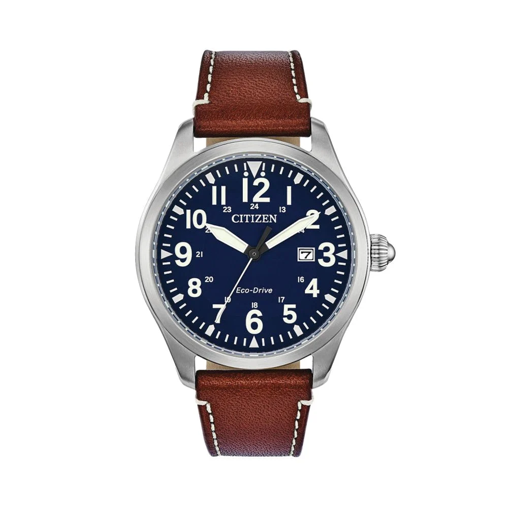 Citizen Garrison Eco-Drive 42mm - Blue on Leather Strap BM6838-17L 42 mm kol saati