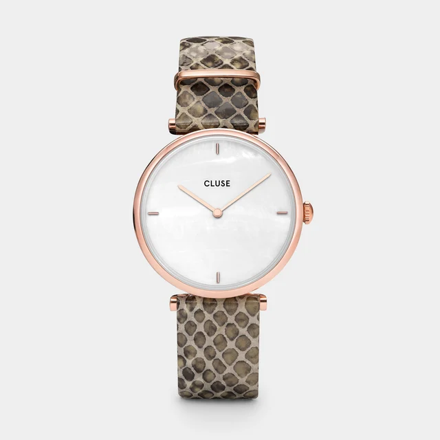 CLUSE Triomphe Watch Leather, Almond Python, Rose Gold Colour CW0101208007 kol saati