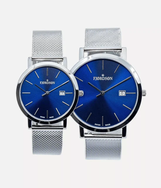 Fjordson Blue Dial With Metal Mesh Strap - Matching Couple Watc #91 | Blue Dial With Metal
