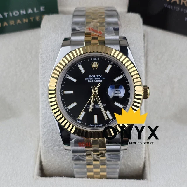 Rolex Date Just Half gold Black Dial 41mm, Automatic Movemen kol saati