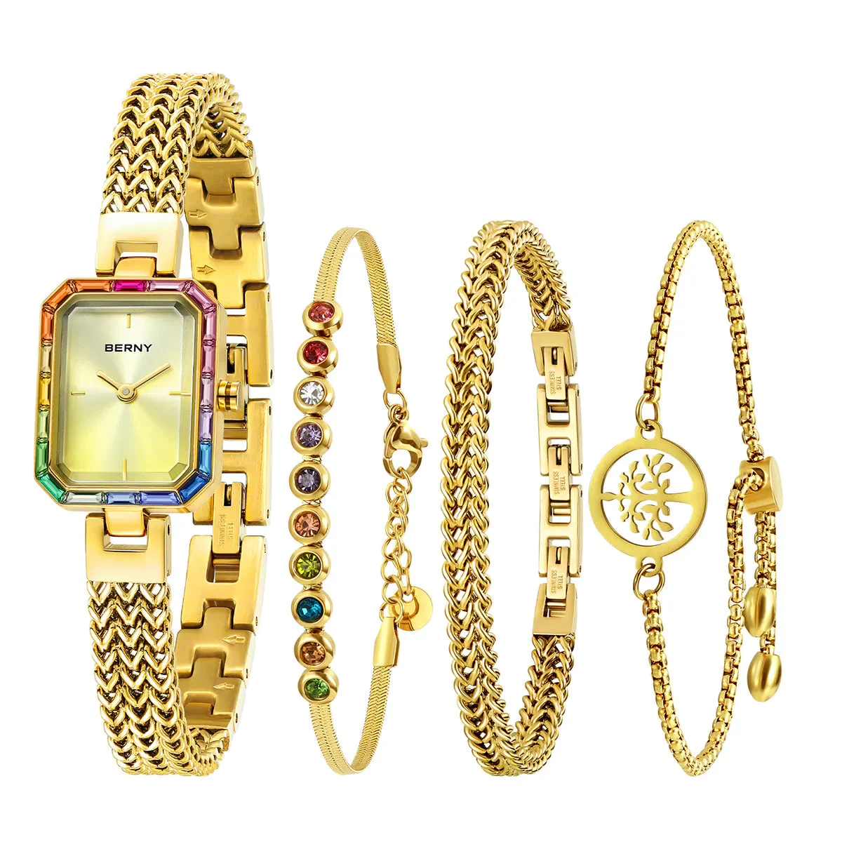 BERNY Women Quartz Square Gold Watch-2923L 2923LBR-LB kol saati
