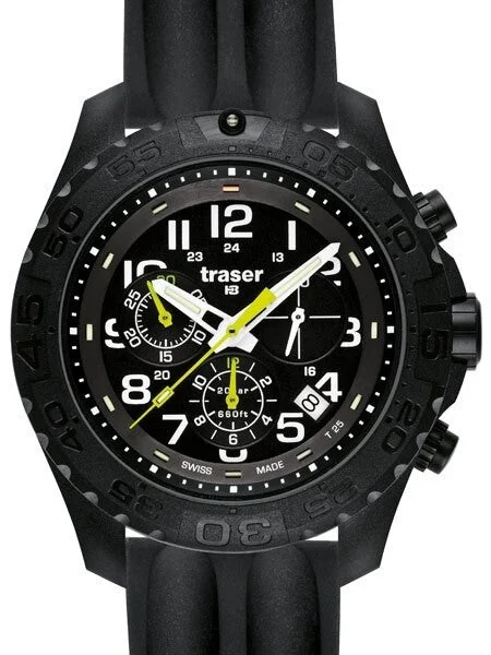 Traser Outdoor Pioneer Chronograph with Tritium Illumination and Rotating Black Bezel #105199 44 mm kol saati