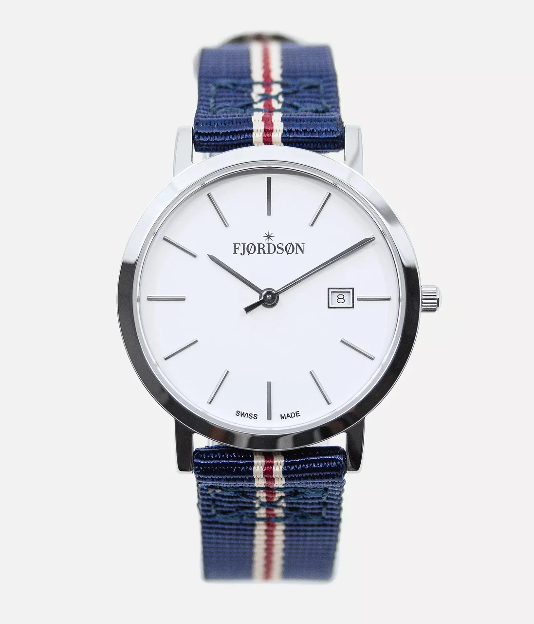 Fjordson White Dial With Striped Navy Blue Nato Strap - Women #9132 | White Dial With Striped Navy Blue Nato Strap - Women 32 mm kol saati