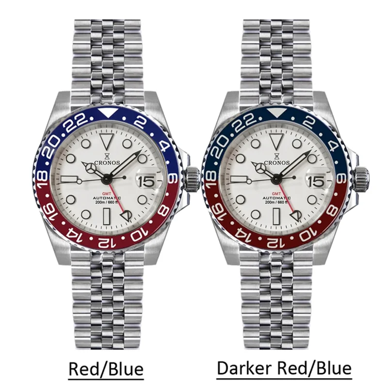 Cronos Watch Store Cronos NH34 GMT Automatic Men Watch L6020M-White dial 全黑普光有logo-1180 48 mm kol saati
