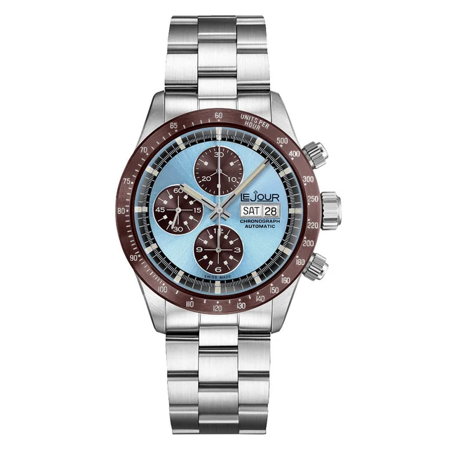 Le Jour Mans Swiss Automatic Chronograph with Ice Blue Dial #LJ-LM-009 kol saati