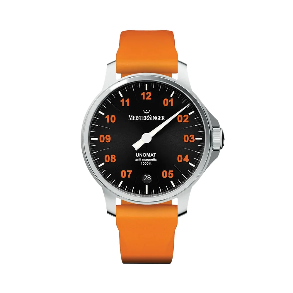 Meistersinger Unomat Automatic 43mm - Black on Rubber Strap UN902OLU 43 mm kol saati