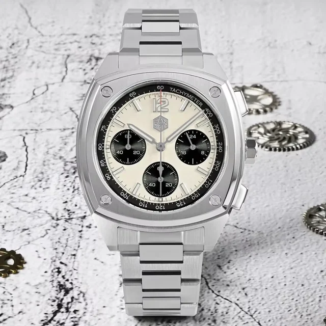 San Martin Men Chronograph Watch 39.5mm Panda Square Quartz kol saati
