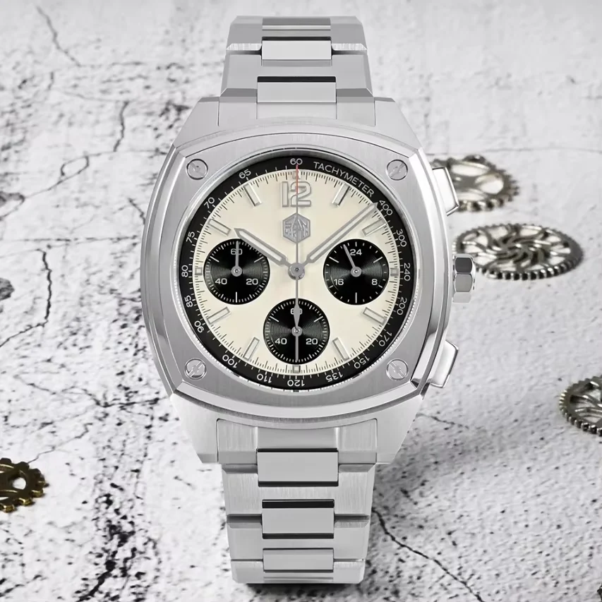 San Martin Men Chronograph Watch 39.5mm Panda Square Quartz 40 mm kol saati