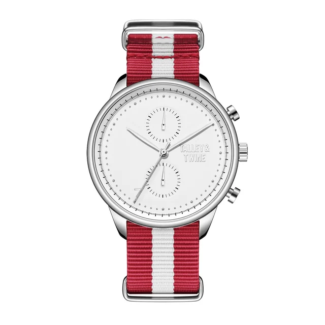 Talley & Twine Watch Company M-wht-redwht-canvas kol saati