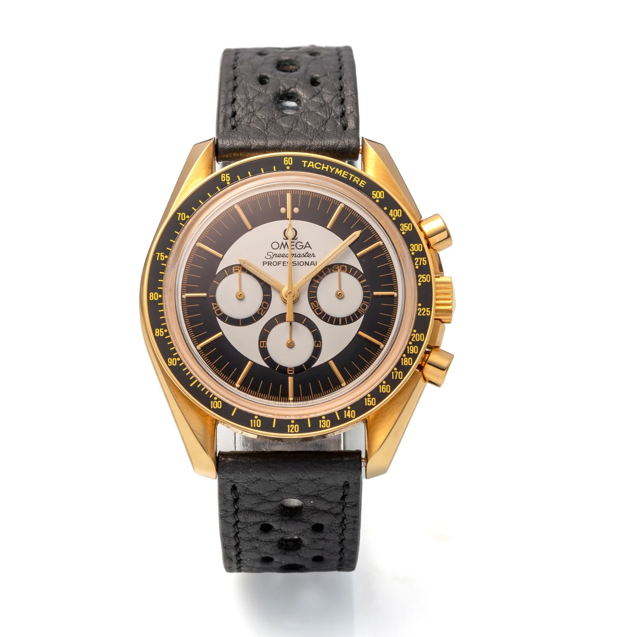 OMEGA OMEGA, REF. 145.0122, SPEEDMASTER "GOLDEN PANDA", No. 00/40, PROTOTYPE DIAL, YELLOW GOLD kol saati