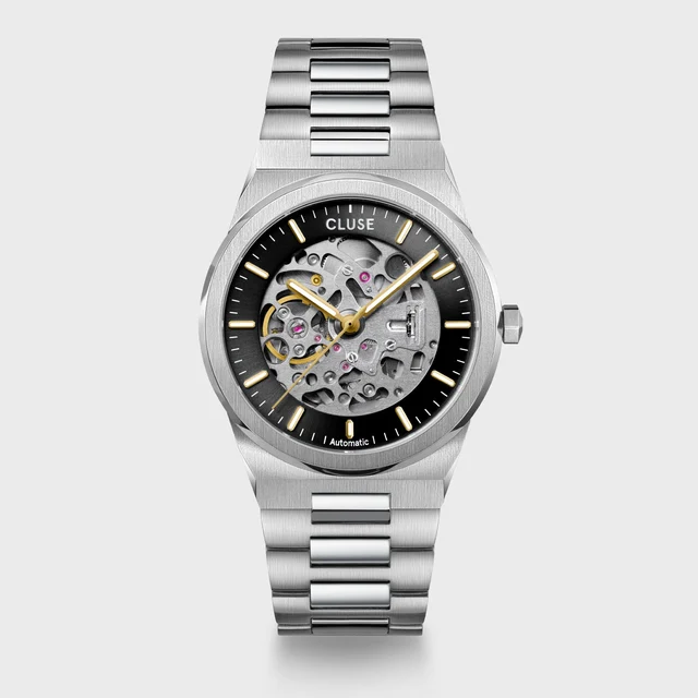 CLUSE Vigoureux Automatic Watch Steel, Black, Silver Colour CW24104 kol saati