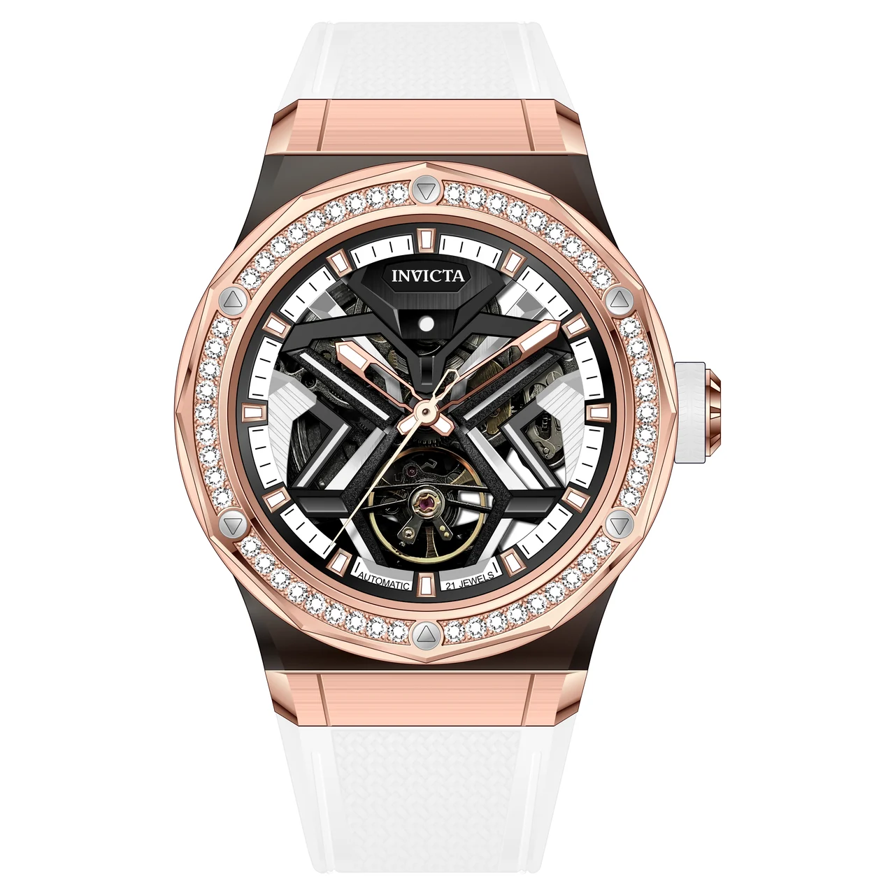 Invicta Objet D Art Diamond Automatic Watch - 45mm, White with Interchangeable Strap (70137) 45 mm kol saati