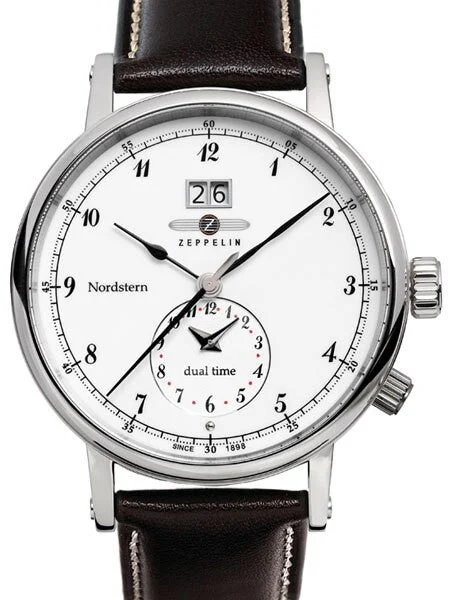 Graf Zeppelin NORDSTERN series, Dual Time Big Date Watch, White Dial #7540-1 kol saati