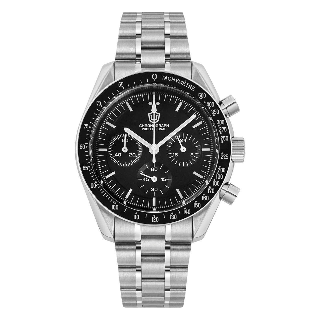 Cronos Watch Store Watchdives 40mm WD1860 VK63 Chronograph Watch WD1860超霸-黑色-VK63石英机芯无历五铢钢带 40 mm kol saati