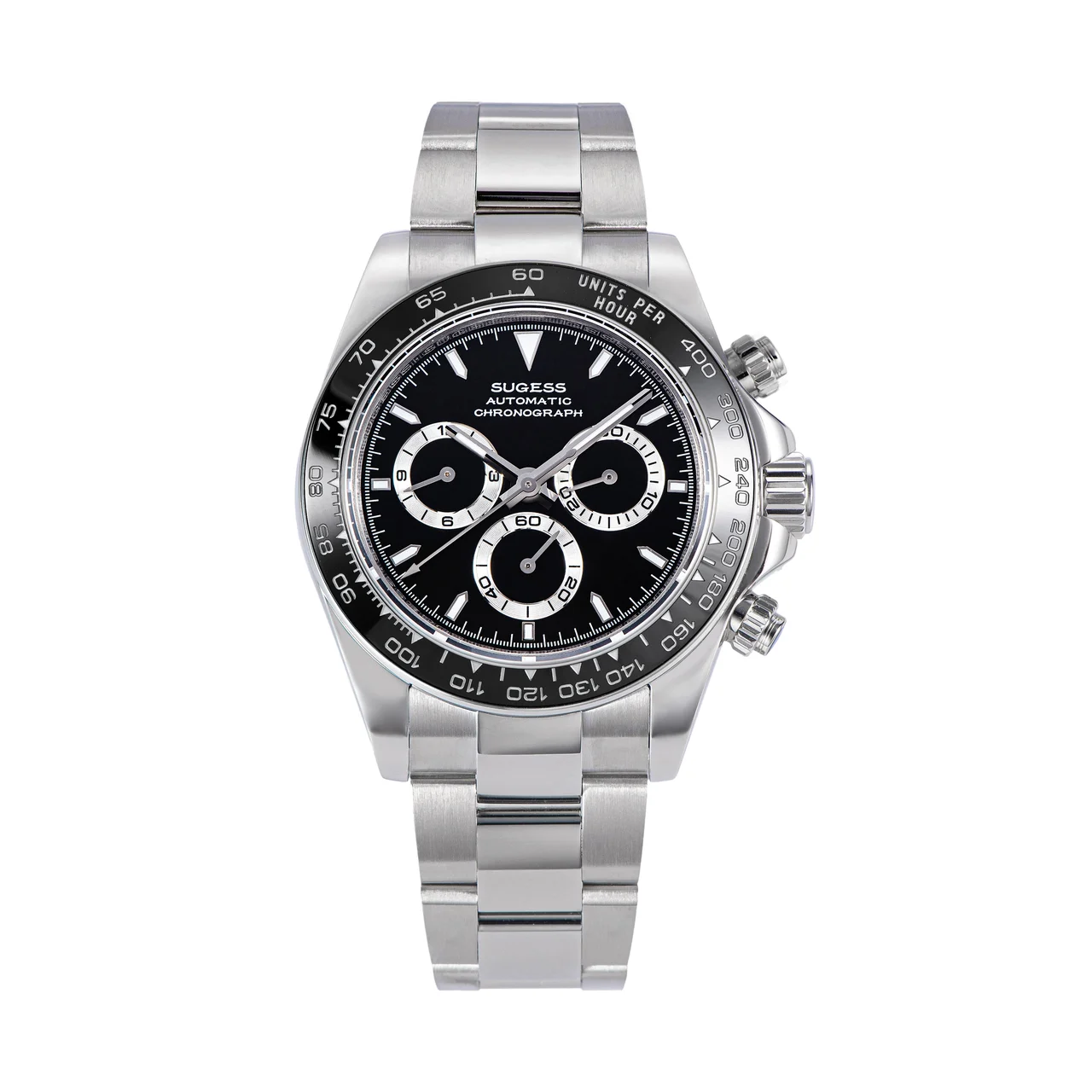 Sugess Automatic Chronograph S418-2.005 Black Dial Ceramic Bezel Pr 39 mm kol saati