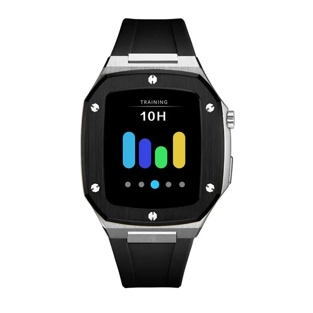 ASOROCK WATCHES Silver/black rubber smartwatch case kol saati