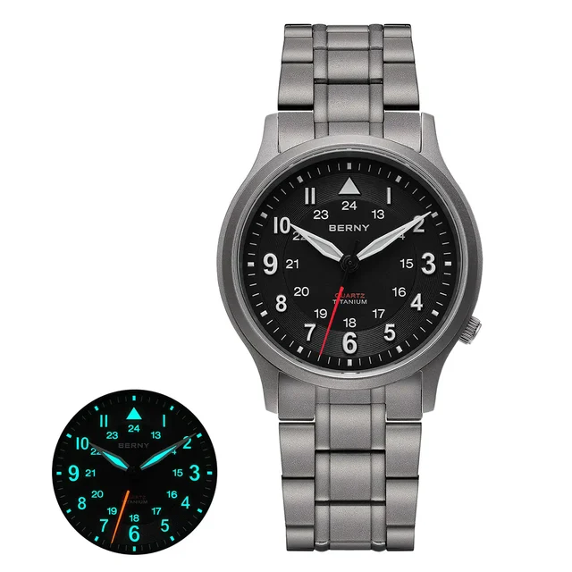 BERNY Men Quartz Titanium Field Watch-T2596MS T2596MS-A kol saati