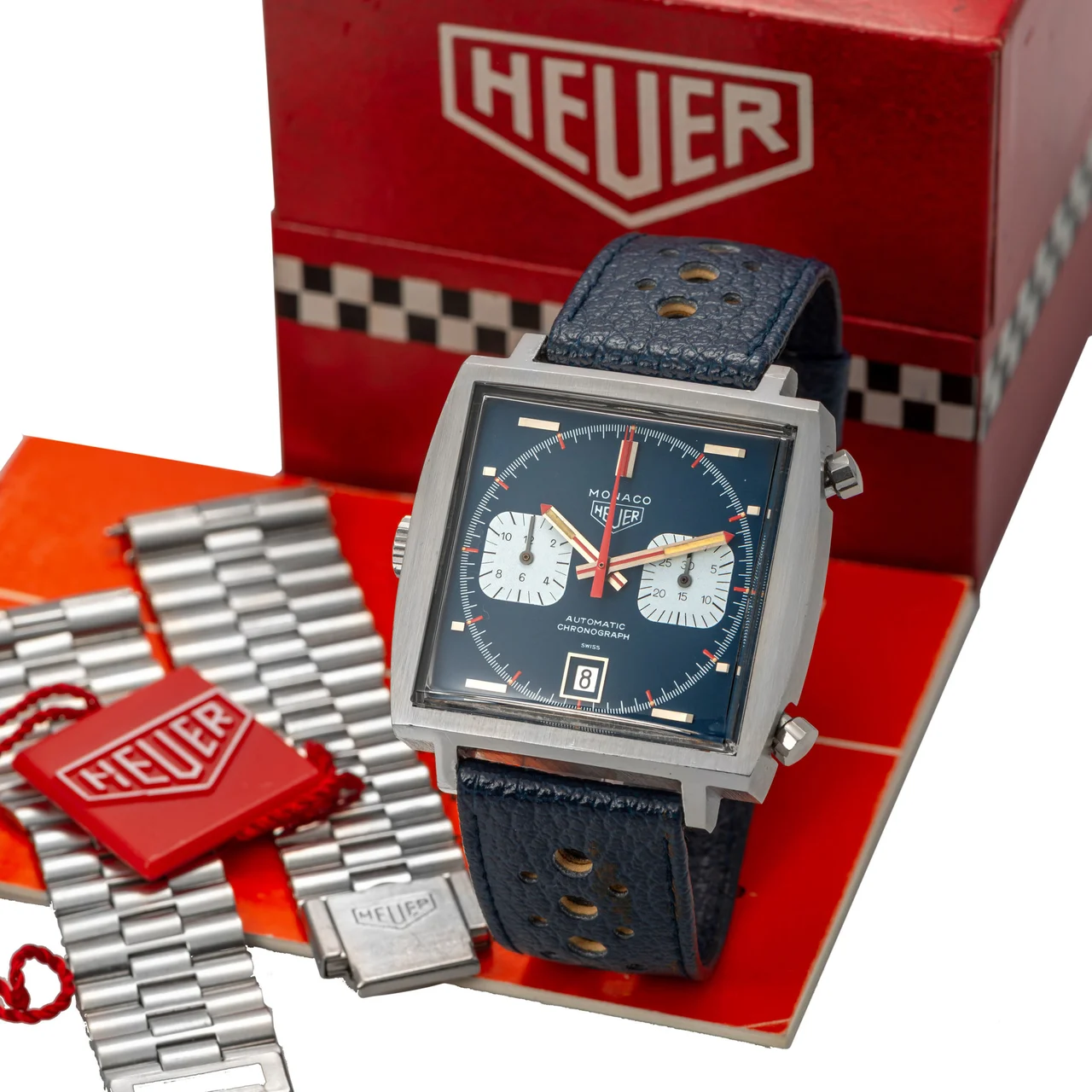 Heuer HEUER, REF. 1133B, MONACO, BOX AND WARRANTY, STEEL kol saati
