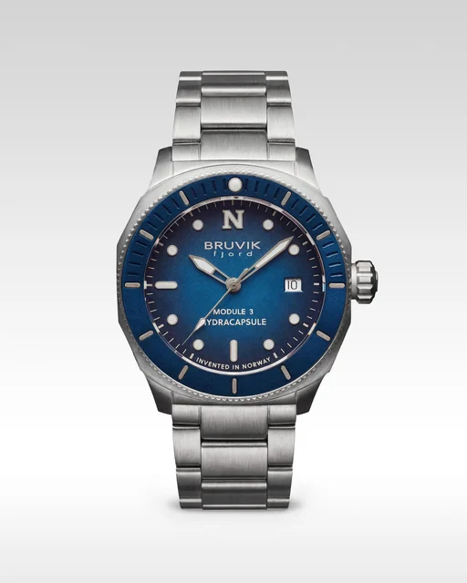 Bruvik Fine Timepieces Bruvik Fjord Hydracapsule® Steel Blue Steel Bracelet kol saati