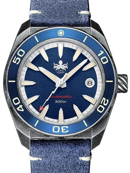 Phoibos Blue Proteus 300-Meter Automatic Dive Watch with AR Double Dome Sapphire Crystal #PY028B 42 mm kol saati
