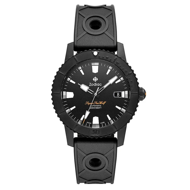 Zodiac Super Sea Wolf 53 Compression Automatic Black Rubber Watch #ZO9297 kol saati