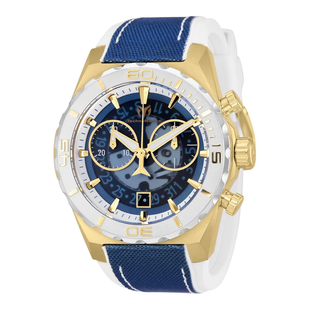 Technomarine Reef Shark Swiss Ronda Z50 Caliber Watch - 48mm. White, Blue (ZG-TM-519007) 48 mm kol saati