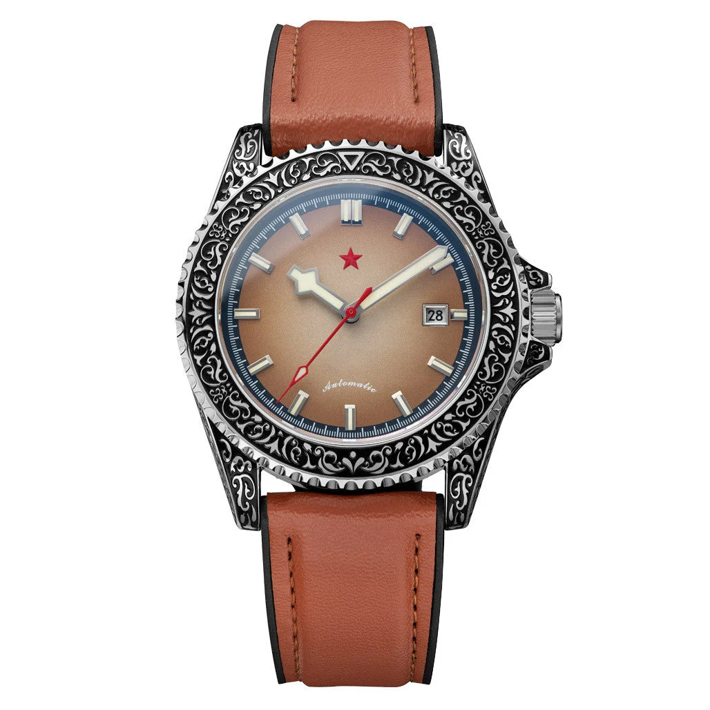 Red Star Artisan Engraved Case Automatic Diver #8912G-B 42 mm kol saati