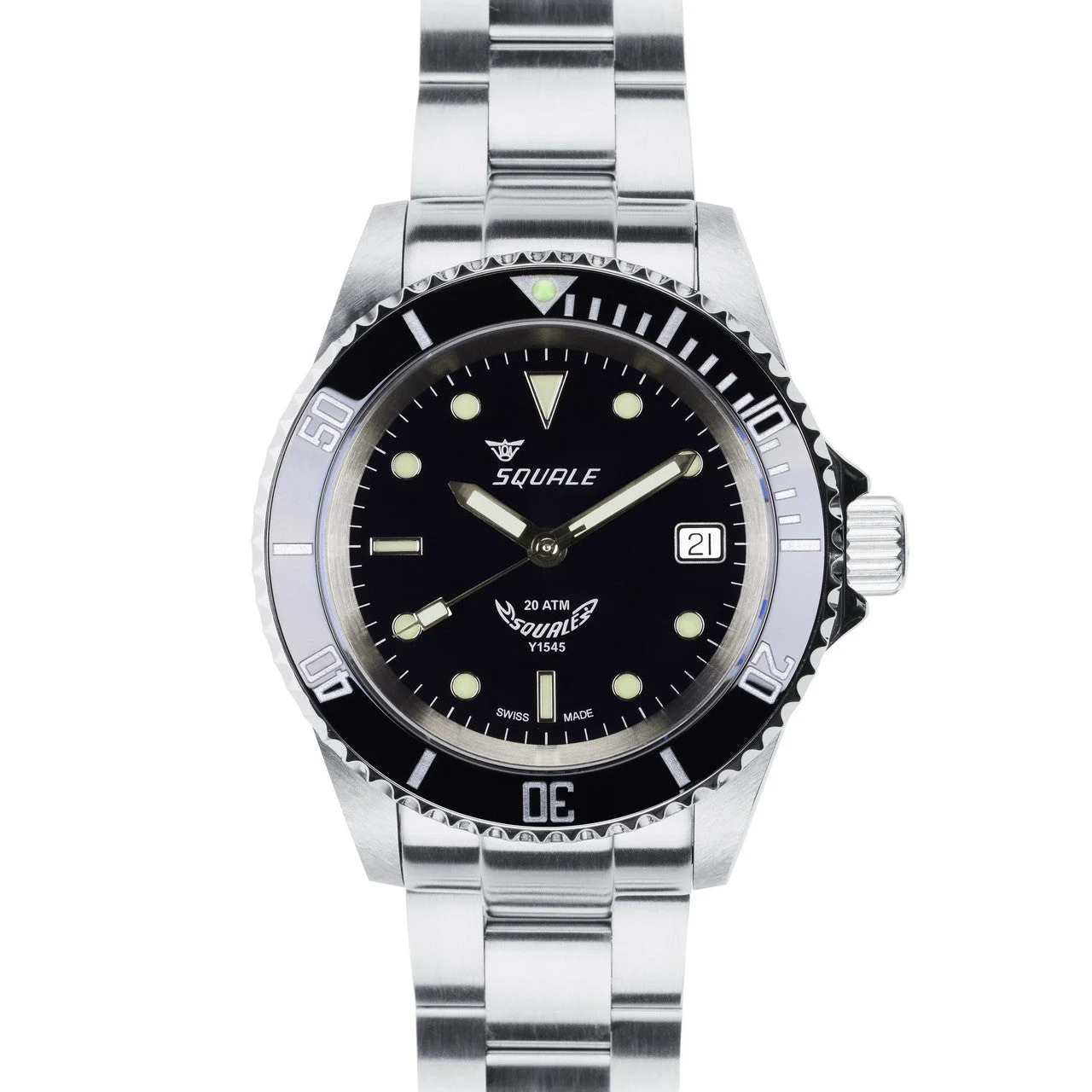 Squale Swiss Automatic Dive watch with Black Dial and Domed Crystal #1545-CC 40 mm kol saati