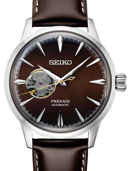 Seiko Presage Brown Automatic Dress Watch with Open Heart #SSA407 kol saati