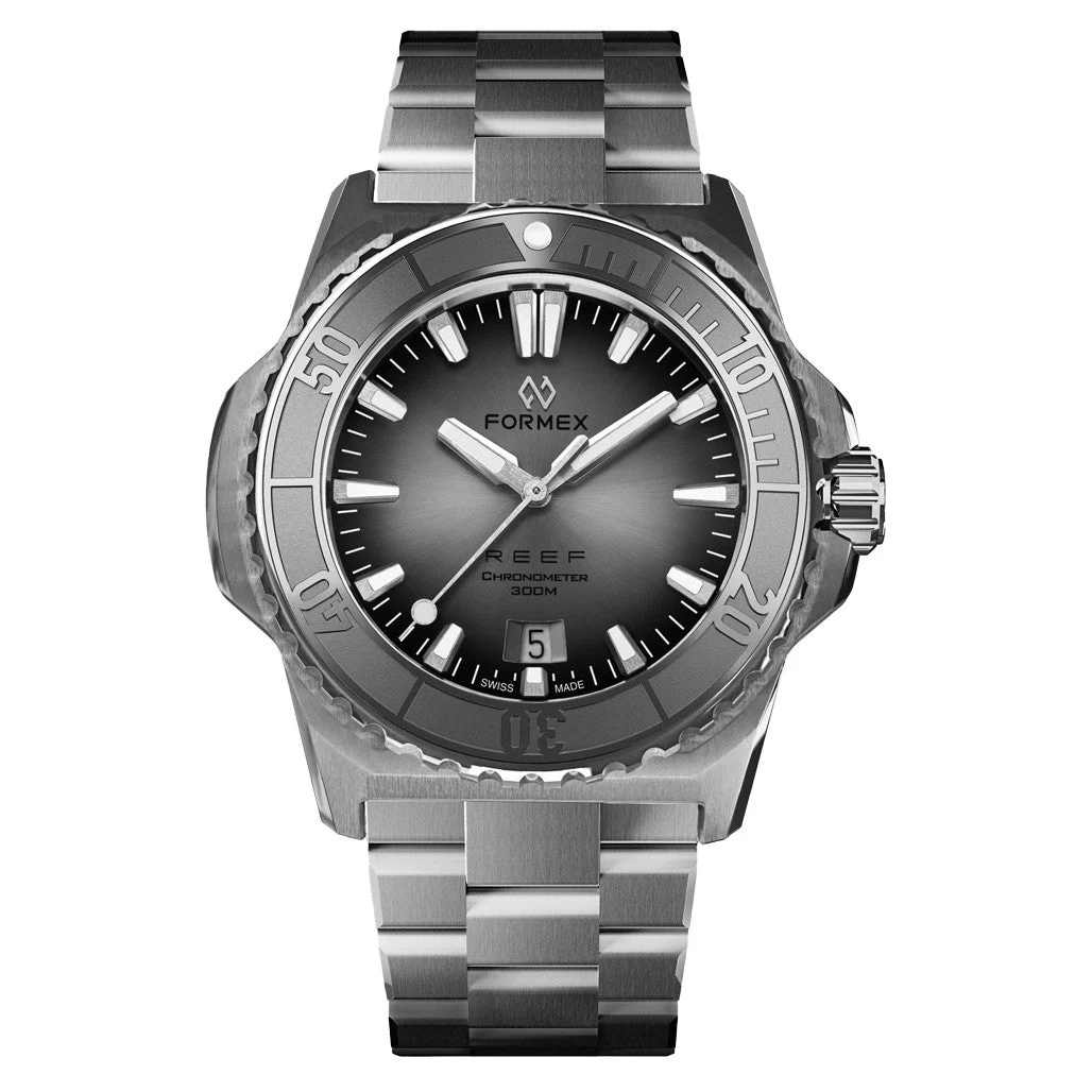 Formex Baby REEF 39.5mm Swiss Automatic Chronometer Dive Watch with Sunburst Grey Dial #2201-1-6341-100 39.5 mm kol saati