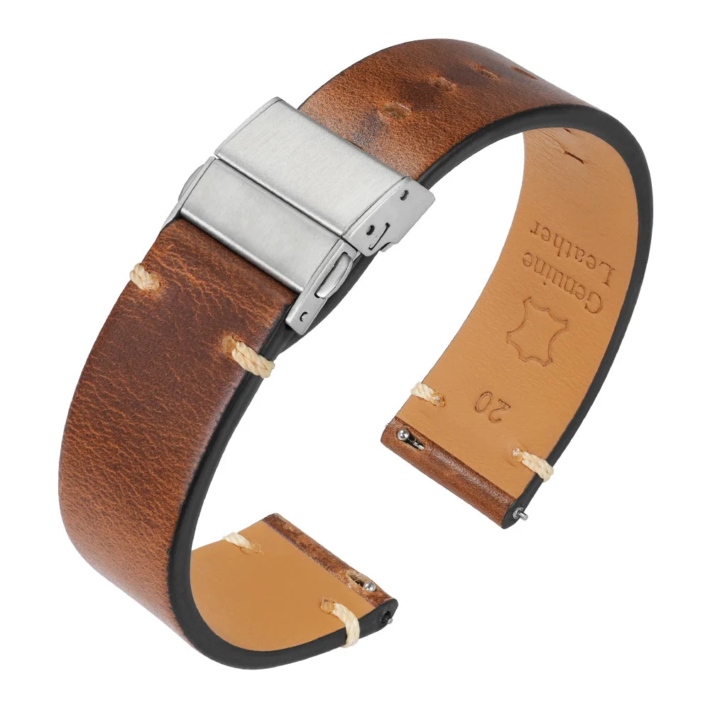Watchdives Waxed Leather Watch Strap Band 20mm 22mm 黑色-皮革表带- 折叠扣 - 20mm尺寸(30库存) 40 mm kol saati