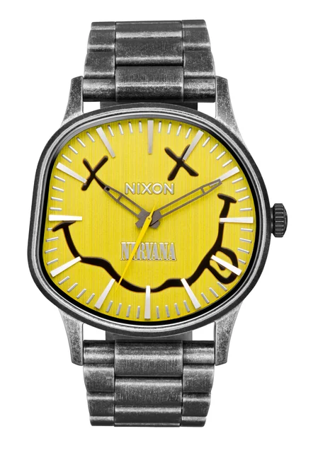 Nixon US Nirvana Sentry Wobble - Yellow Nirvana Smiley A1417-5273-00 kol saati