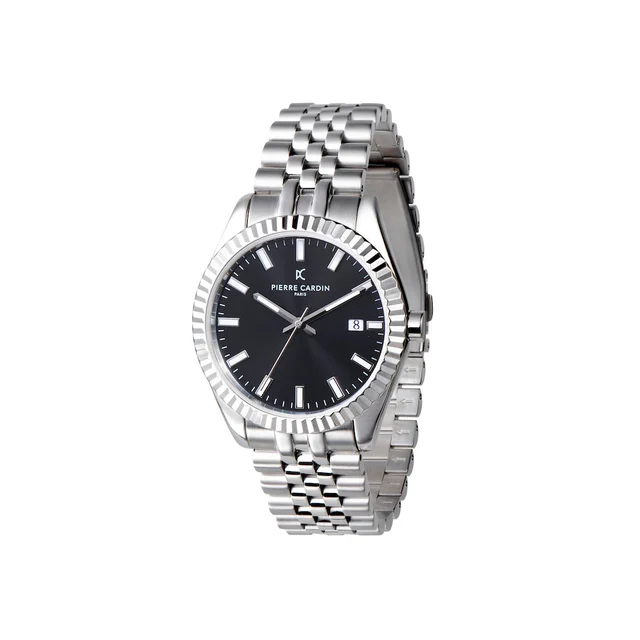 OPERA MENS Opera Stainless Steel Date Watch with Fluted Bezel and Black Dial COP.0001 kol