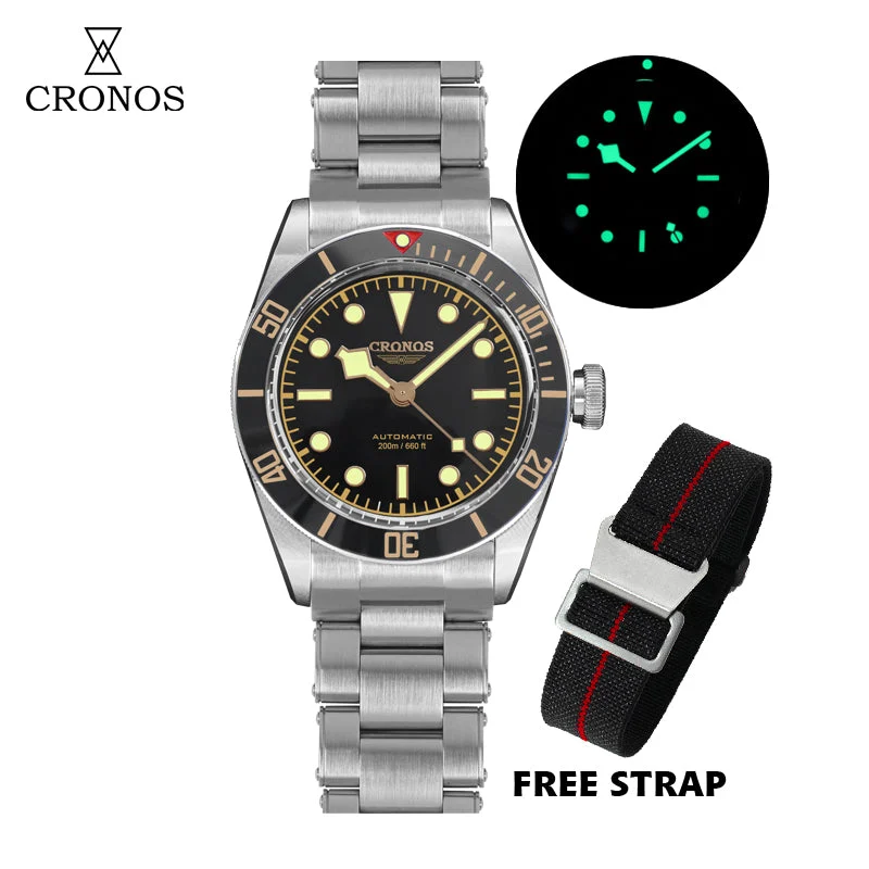 Cronos Watch Store Cronos Luxury Men Watch Diver BB58 Watches L6017 克诺时-L6017-黑面黑金圈-pt-有logo-钢带-送表带 50.2 mm kol saati