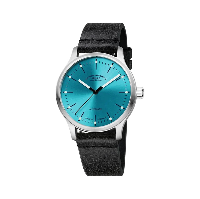 Muhle Glashutte Panova 40mm - Turquoise on Distressed Black Leather Strap M1-40-79-LB-III 