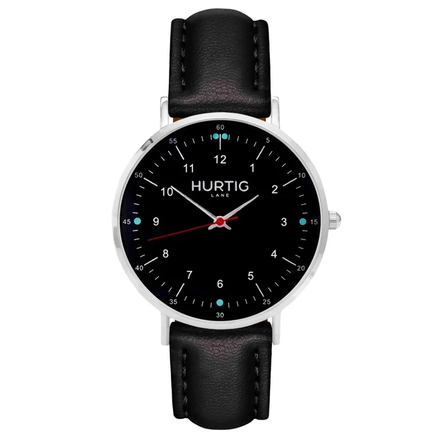 Hurtig Lane Vegan Watches Moderno CACTUS Leather Watch Silver, Black & Black kol saati