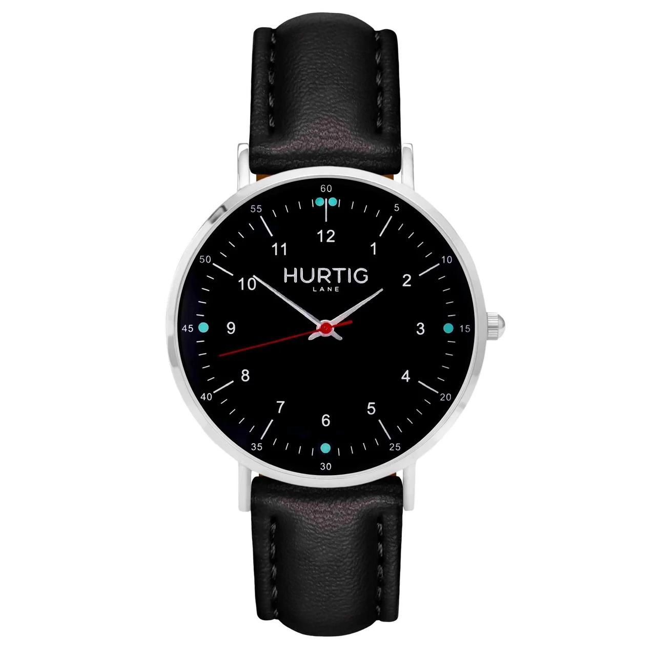 Hurtig Lane Vegan Watches Moderno CACTUS Leather Watch Silver, Black & Black 40 mm kol saati
