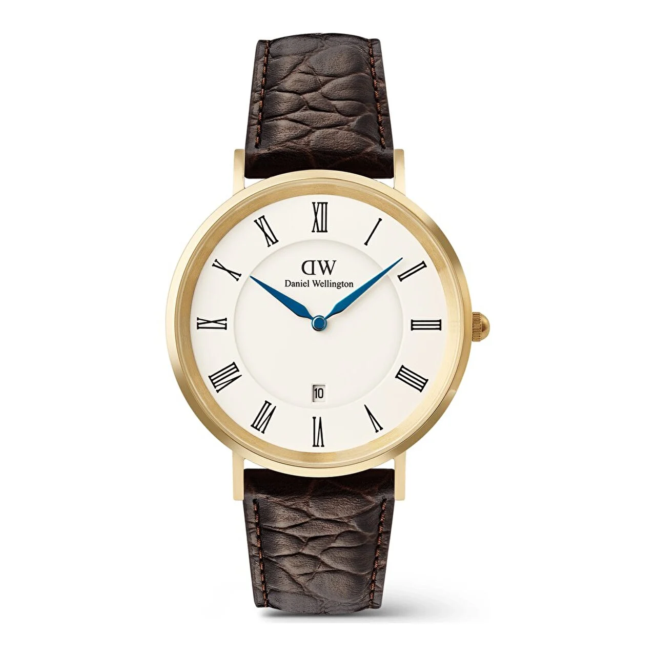 DANIEL WELLINGTON Classic Roman Numerals Date Dark Brown Croc Belly G DW00600912 40 mm kol saati