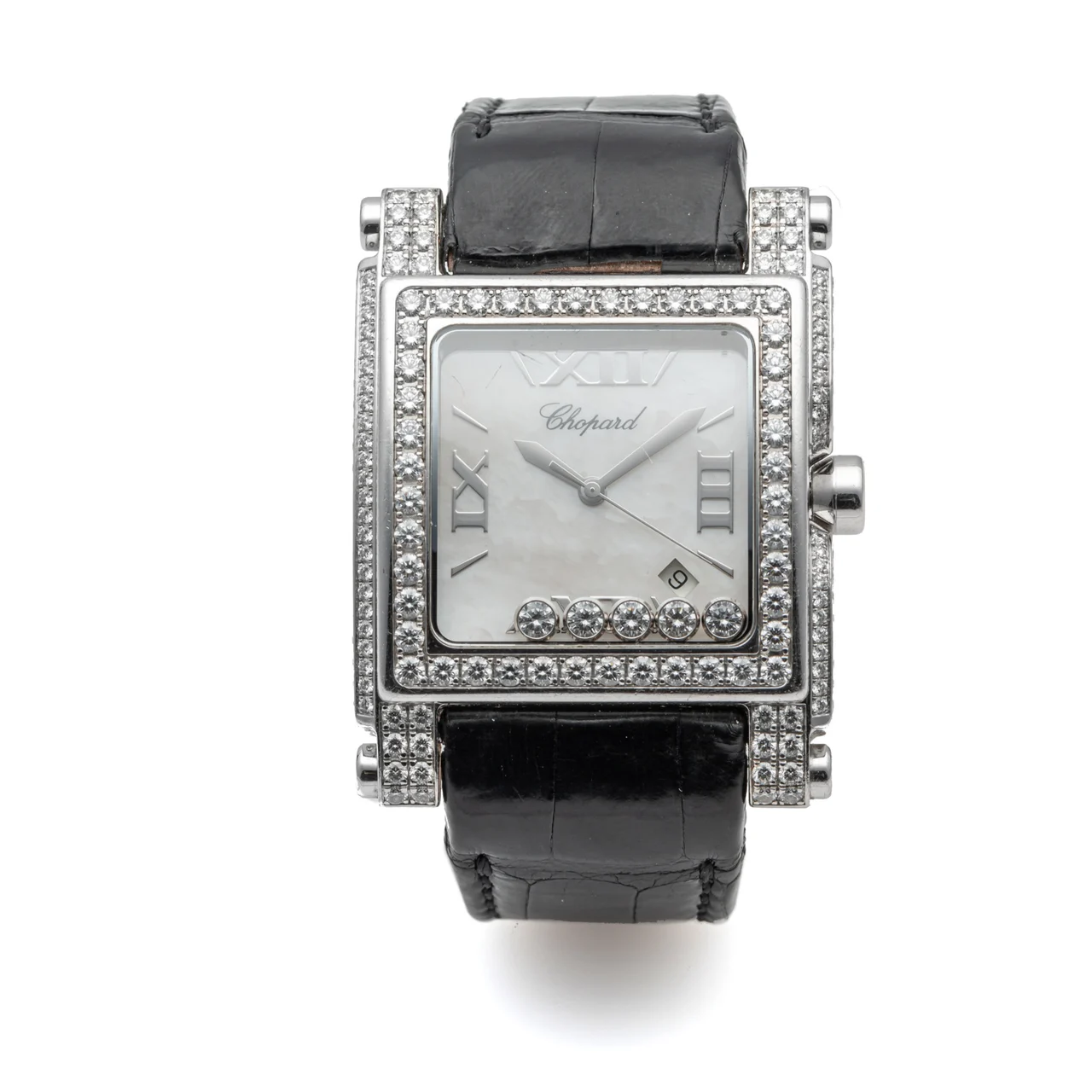 Chopard CHOPARD, REF. 283571-1001, HAPPY SPORT SQUARE II, DIAMOND CASE AND BEZEL, WHITE GOLD kol saati