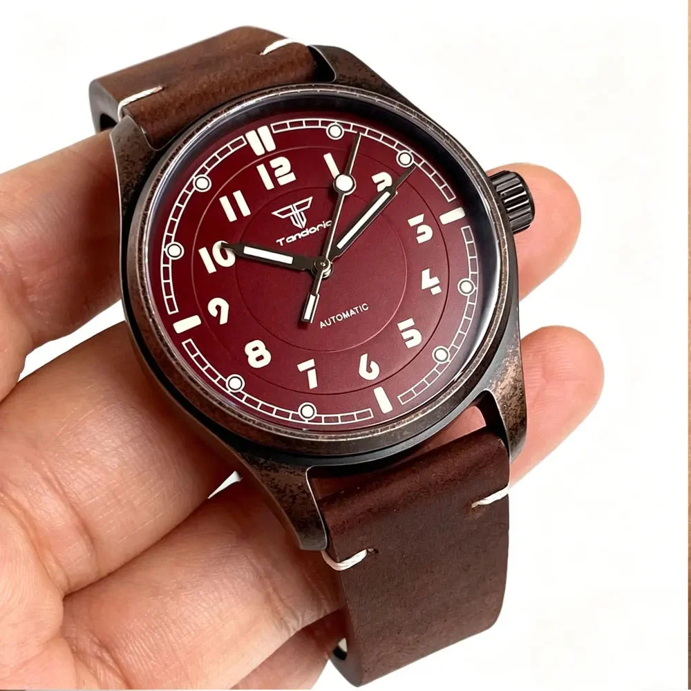 Tandorio PVD Aged Pilot Watch TD147V Vintage 39mm Bronze Coated Miyota 8215 PT5000 20ATM Sapphire Glass 10bar 12000058258195714 39 mm kol saati