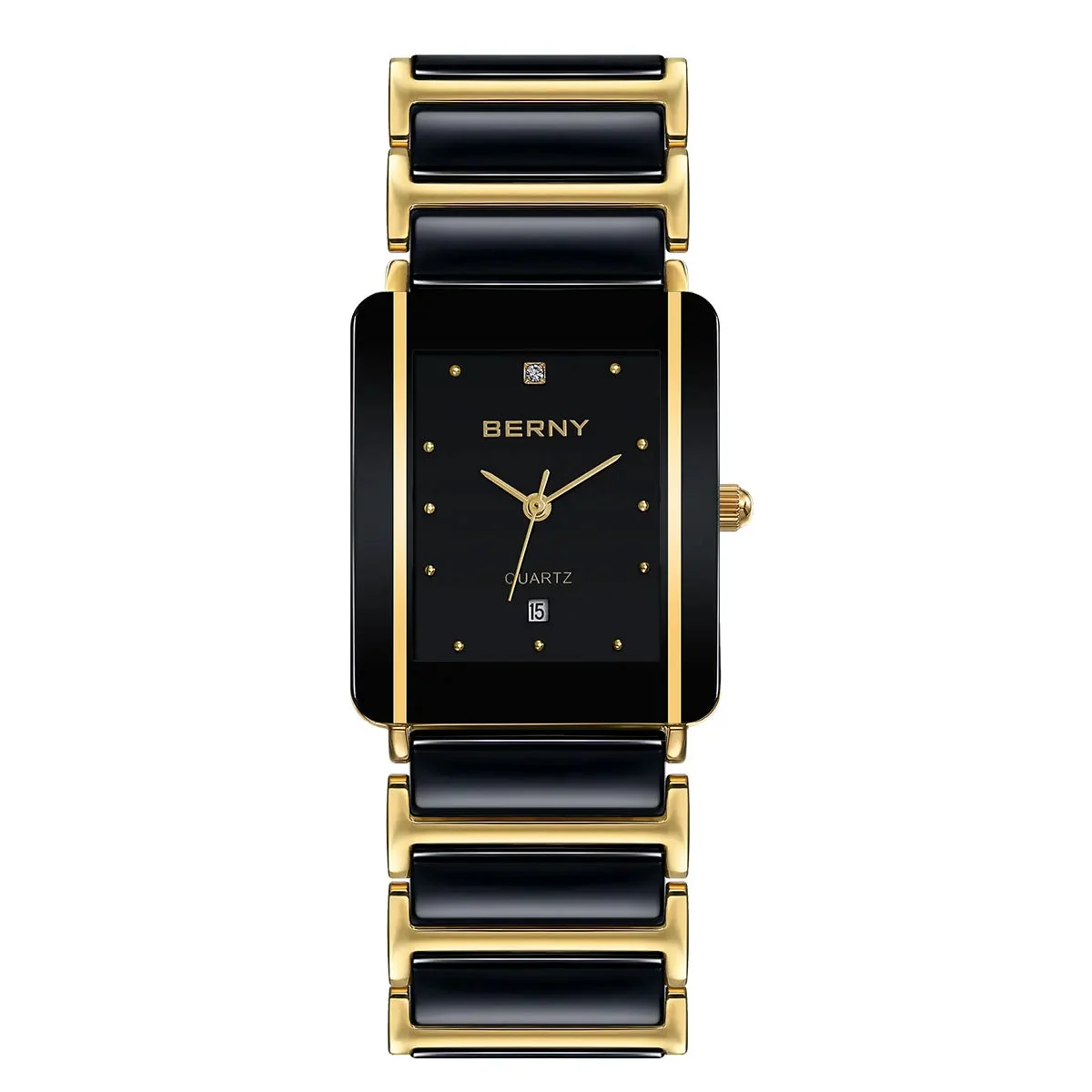 BERNY Men Quartz Ceramic Gold Watch-2010M kol saati